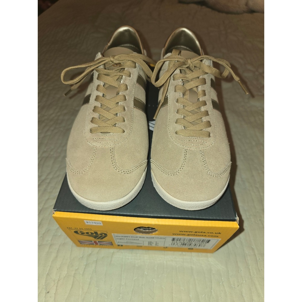 Gola Womens Bullet Pearl Trainer Light Caramel Gold Suede Sneakers EU 40 US 9
